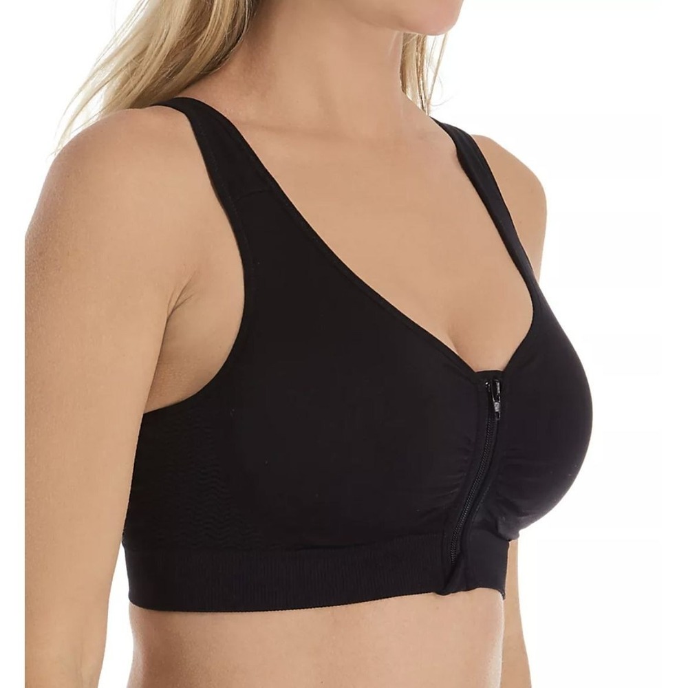 Anita Lynn Post Mastectomy Bra Womens M Black New Front Zip Wireless 5768X